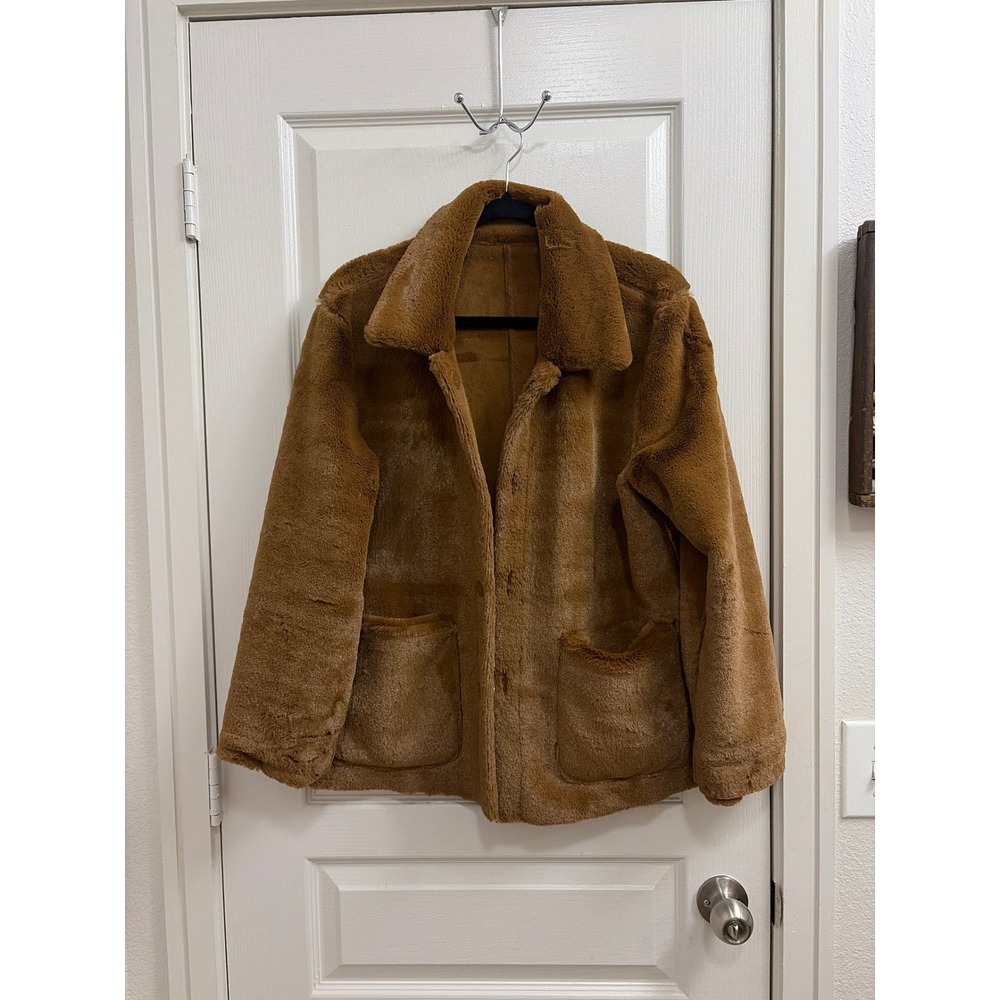Brandon Thomas Vintage Reversible Faux Suede Fur Jacket Brown Camel Womens Med - Picture 6 of 8